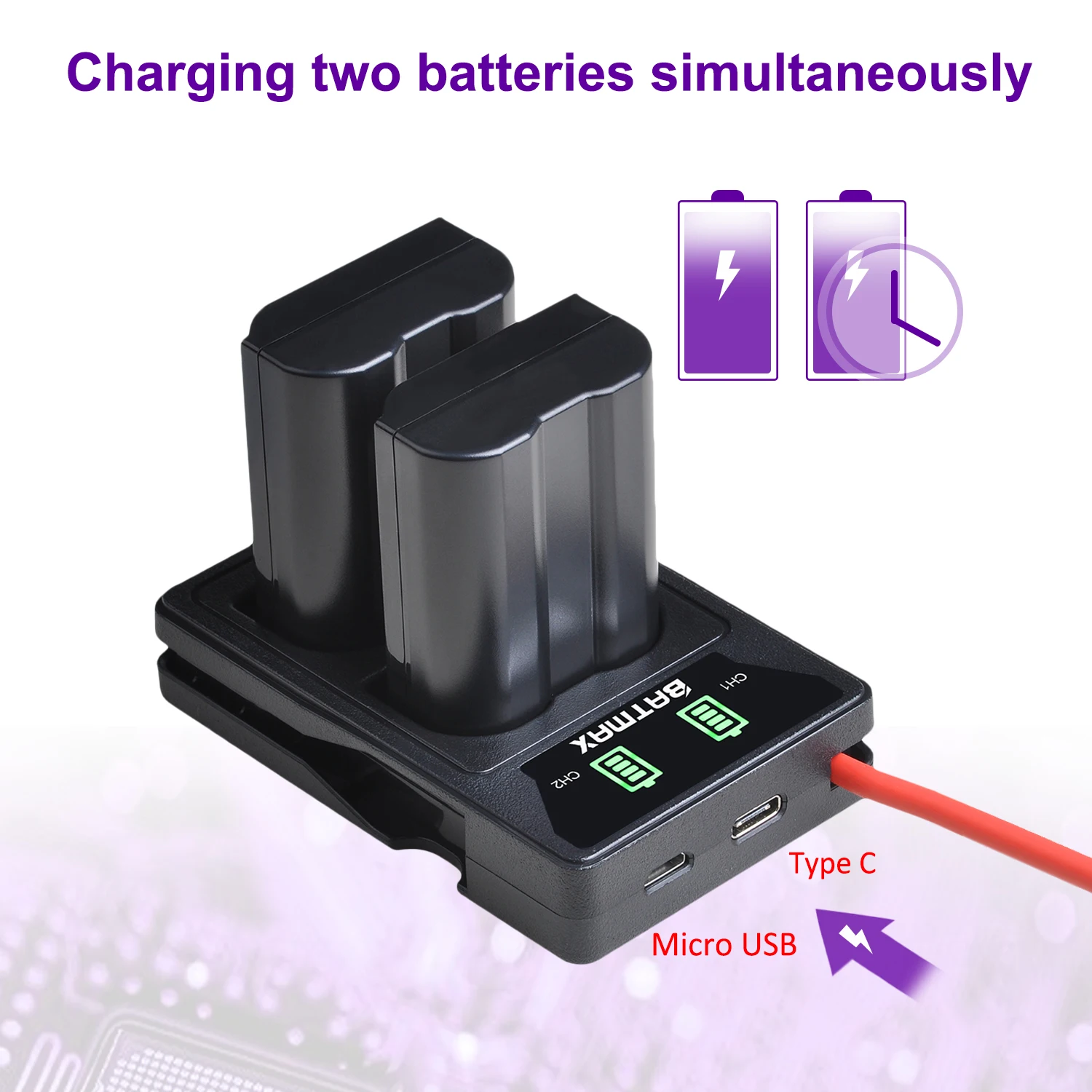 Batmax 2280mAh EN-EL15C Bateria EN-EL15 Battery+LED Charger for Nikon Z5,Z6,Z6 ii,Z6 iii,Z7,Z7ii,Z8,ZF,D600,D610,D800,D810,D850