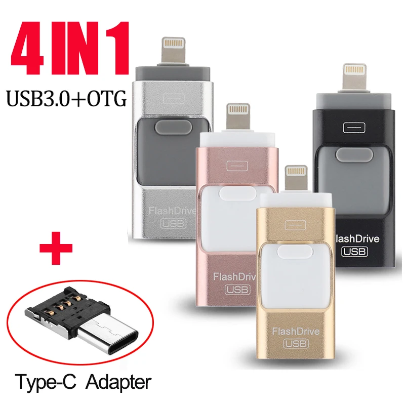 4 em 1 otg usb flash drive 8gb 16gb 32gb 64gb 128gb para iphone ipad telefone tablet relâmpago android caneta drive usb vara