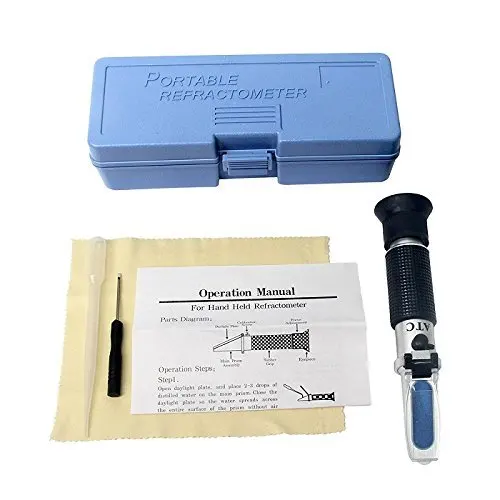 Brix Refractometer Hand held Sugar Level Test Meter Food Fruit Beverages Brix Content Homebrew Tool with ATC/Brix Range 0~32%