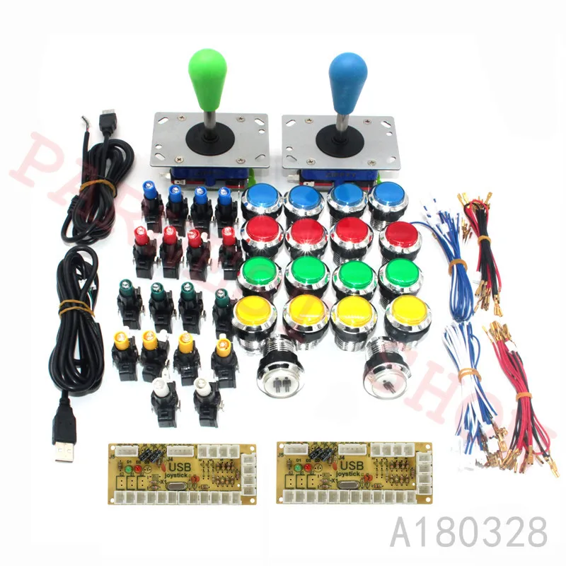 

2 Player Zero Delay DIY Arcade kits for Mame Fighting Games with 2PCS Zippy Joystick + 12V Chrome led push button+USB Encoder