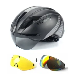 Bicycle Helmet Bike Time Trial Men 3 lens Cycle Helmet Magnetic Buckle Riding Helmet With goggle Bike Helmet Road Casco Ciclismo