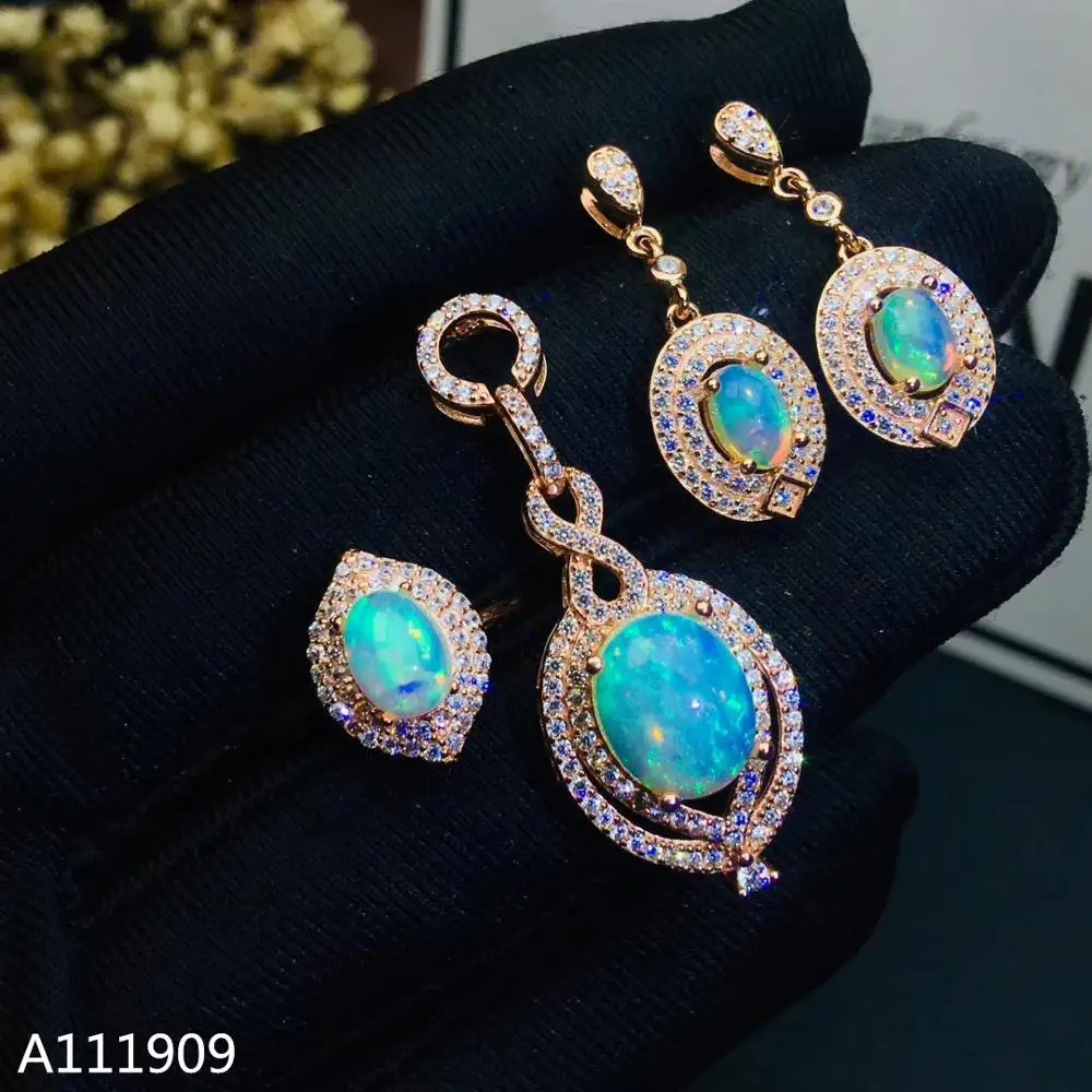 

KJJEAXCMY Boutique Jewelry 925 Sterling Silver Inlaid Natural Opal Earring Necklace Ring Female Suit Support Detection Exquisite