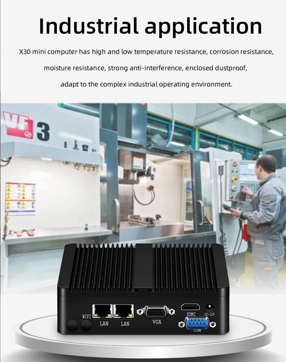 XCY Fanless Mini PC Intel Celeron J1900 Quad-Cores 2.0GHz 2x RS232 2x LAN Windows 10 Linux Embedded IoT Industrial Computer