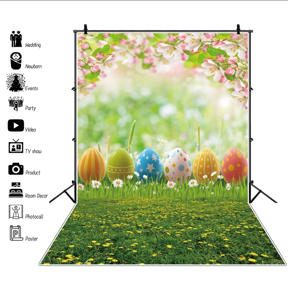 

Easter Backdrop Spring Flower Green Grass Egg Photography Background Baby Kid Children Portrait Floral Party Photo Booth Studio