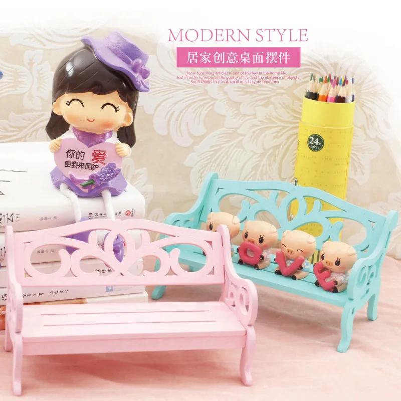 Garden Bench Dollhosue Mini Accessories Wooden Doll House Garden Mini Furniture Mobile Phone Bracket Fantasy Photo Props