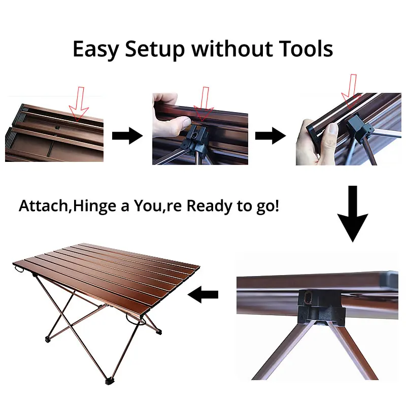 Camping Table Picnic Easy Install And Roll Up Ultralight Aluminum Table Top with Convenient Mesh Net Bag And Carrying