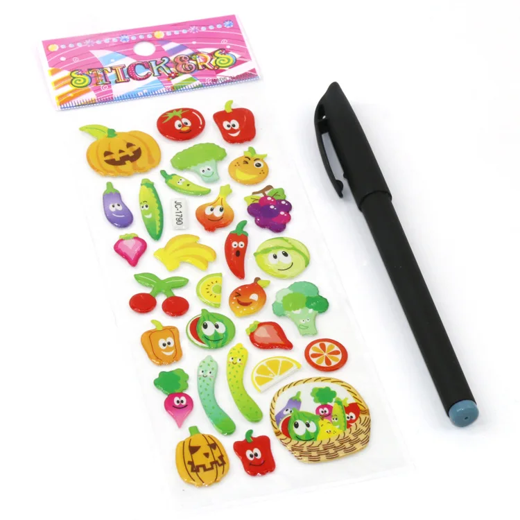 8 Sheets/Set Children Cartoon Sticker Fruit and Vegetable DIY Scrapbook Stickers for Kids Kindergarten Boy Girl Cognitive Toys