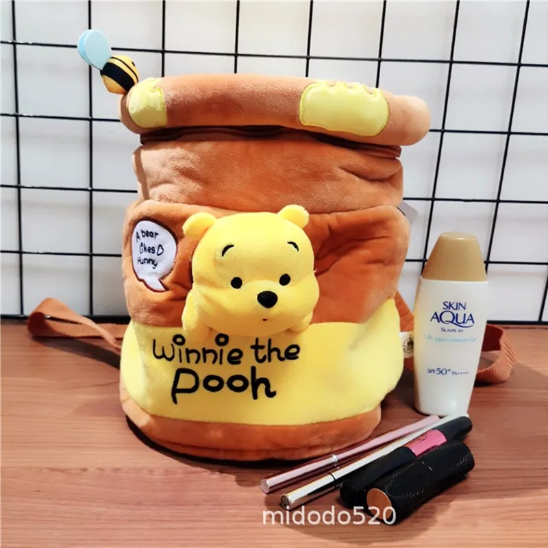 New Disney Winnie the Pooh Kawaii Pooh Bear Honeypot Plush Stuffed Backpack Lovely Anime Plush Bucket Bag 20*25cm