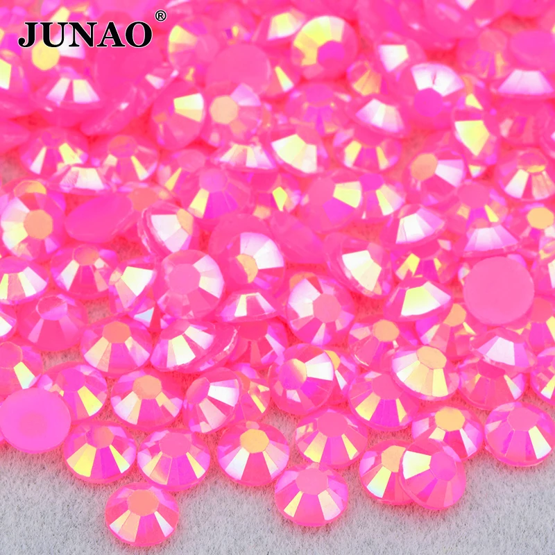 

JUNAO Rose AB Color Wholesale 2 3 4 5 6mm Flat Back Rhinestones Bulk Resin Non Hotfix Crystal Strass Round Nail Decoration Stone