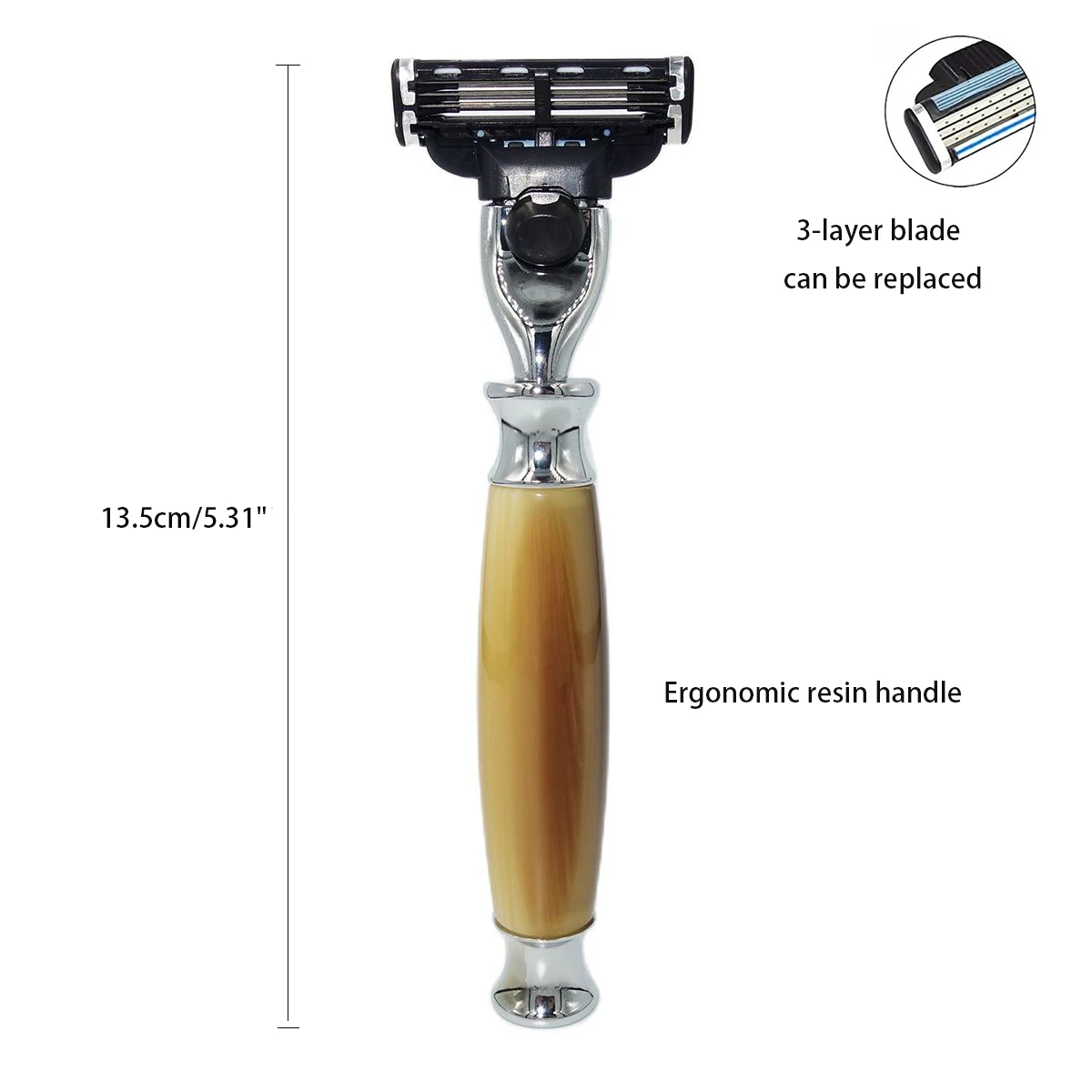 

iRAZOR New Men's Shaving Razor Hair Removal Shaver Machine Faux Horn Resin Handle with Mach 3 Blade Original Gift for Man