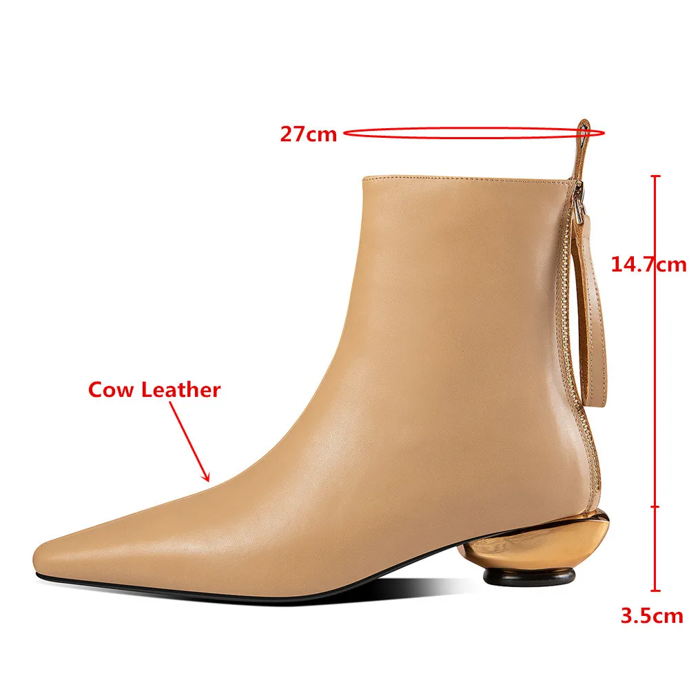 MILI-MIYA New Concise Design Women Full Genuine Leather Ankle Boots Solid Color Thick Heels Pointed Toe Zippers Big Size 34-42