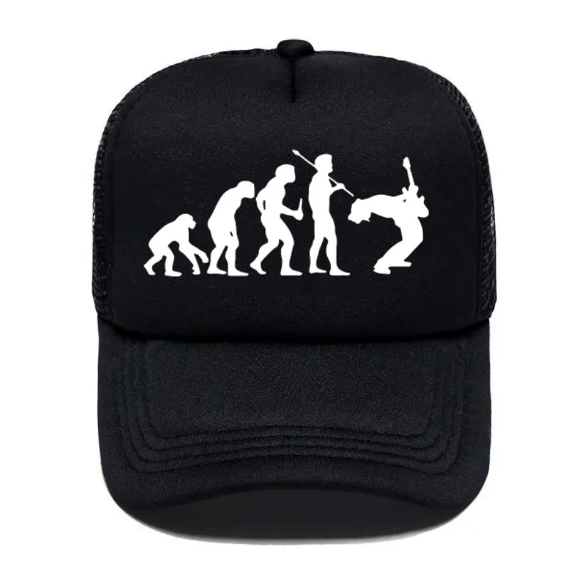 Funny Guitarist Baseball Cap Evolution Of a Music Rock Guitar Musician Band Metal Parent-child Hats Mesh Visor Outdoor Sun Hat