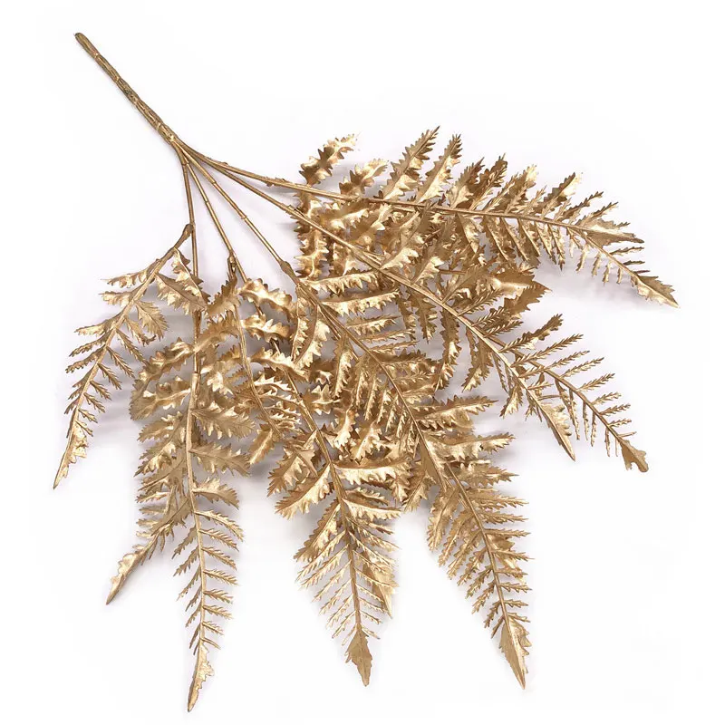 Gold/Silver Shiny Golden Artificial Plants Leaf Scene Layout Christmas Decor Flower Bouquet Glitter Powder Branch Wedding Deco