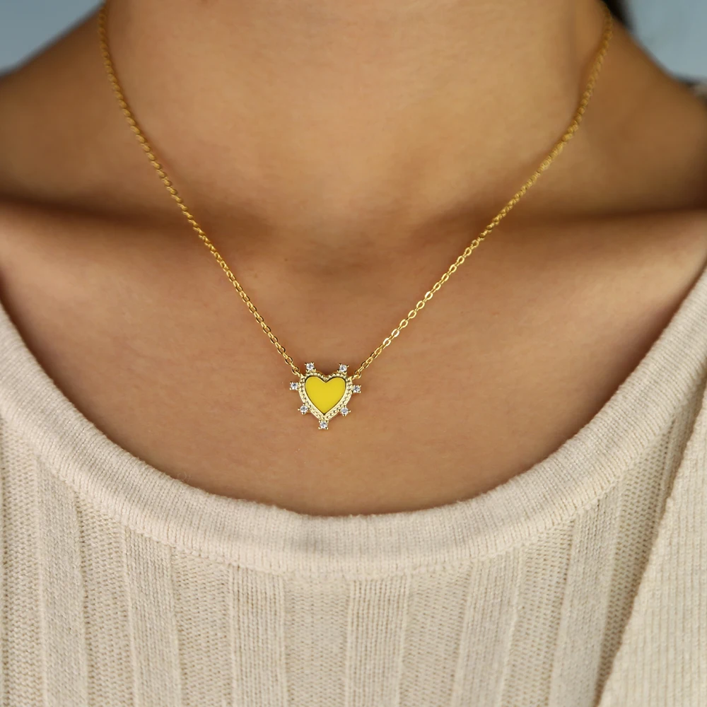 2025 جديد المينا الملونة الحب القلب حلية قلادة قلادة مع مايكرو تمهيد تشيكوسلوفاكيا صديقة عيد الحب خاتم هدايا مجوهرات أنيقة