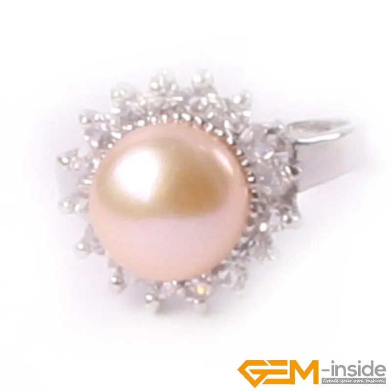 Natural 9-10mm Freshwater Pearl Ring Gifts For Women Rhinestone Silver Plated Ring Fasion Jewelry Ring For Party For Gift