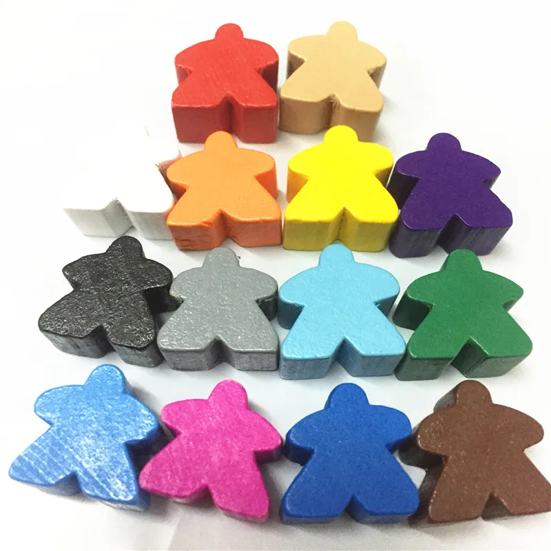 14PCS Wooden Humanoid Meeples Pawn Chess Pieces 14 Colors Standard Size 16mm For Meeple Carcassonne Board Game Accessories