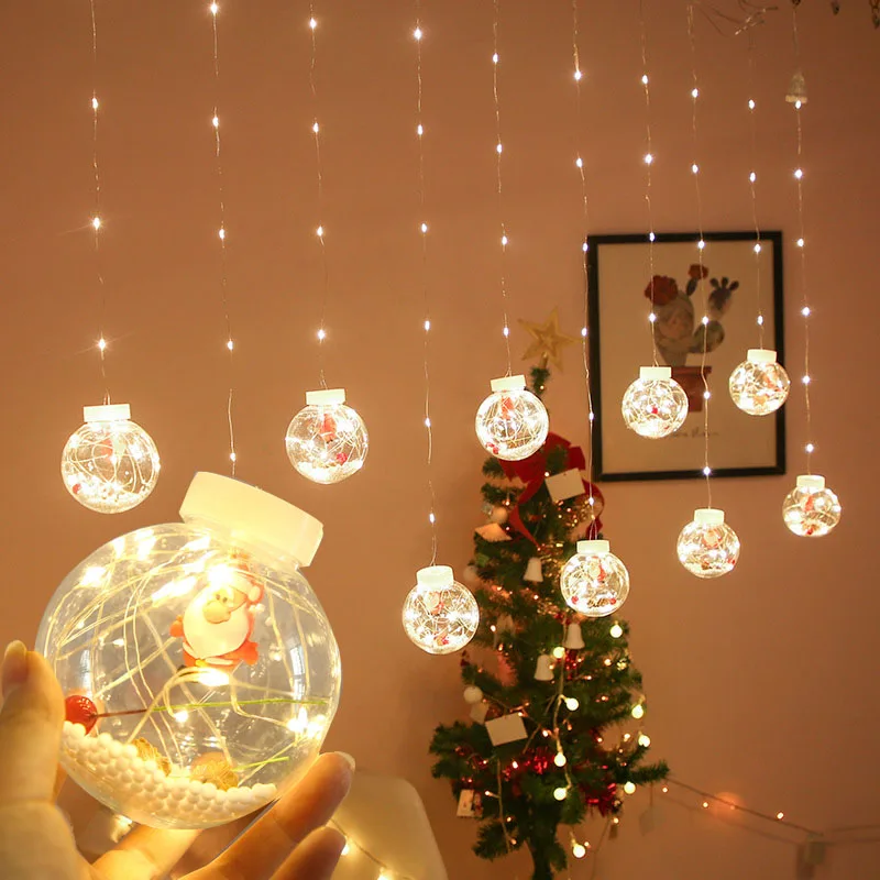 

LED Santa Claus Wish Ball Curtain String Light Christmas Garland Fairy Light for Wedding Party Bedroom Outdoor Garden Decoration