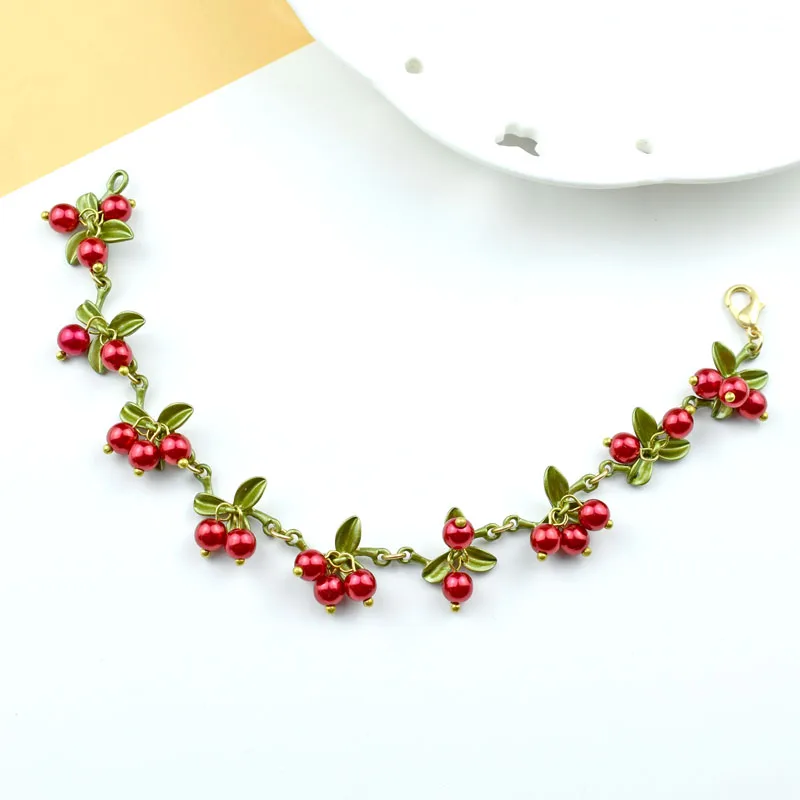 Spring Plant Bracelets For Women Vintage Statement Colorful Beads Berry Blueberry Leaves Bracelet Bangles Female Party Jewelry