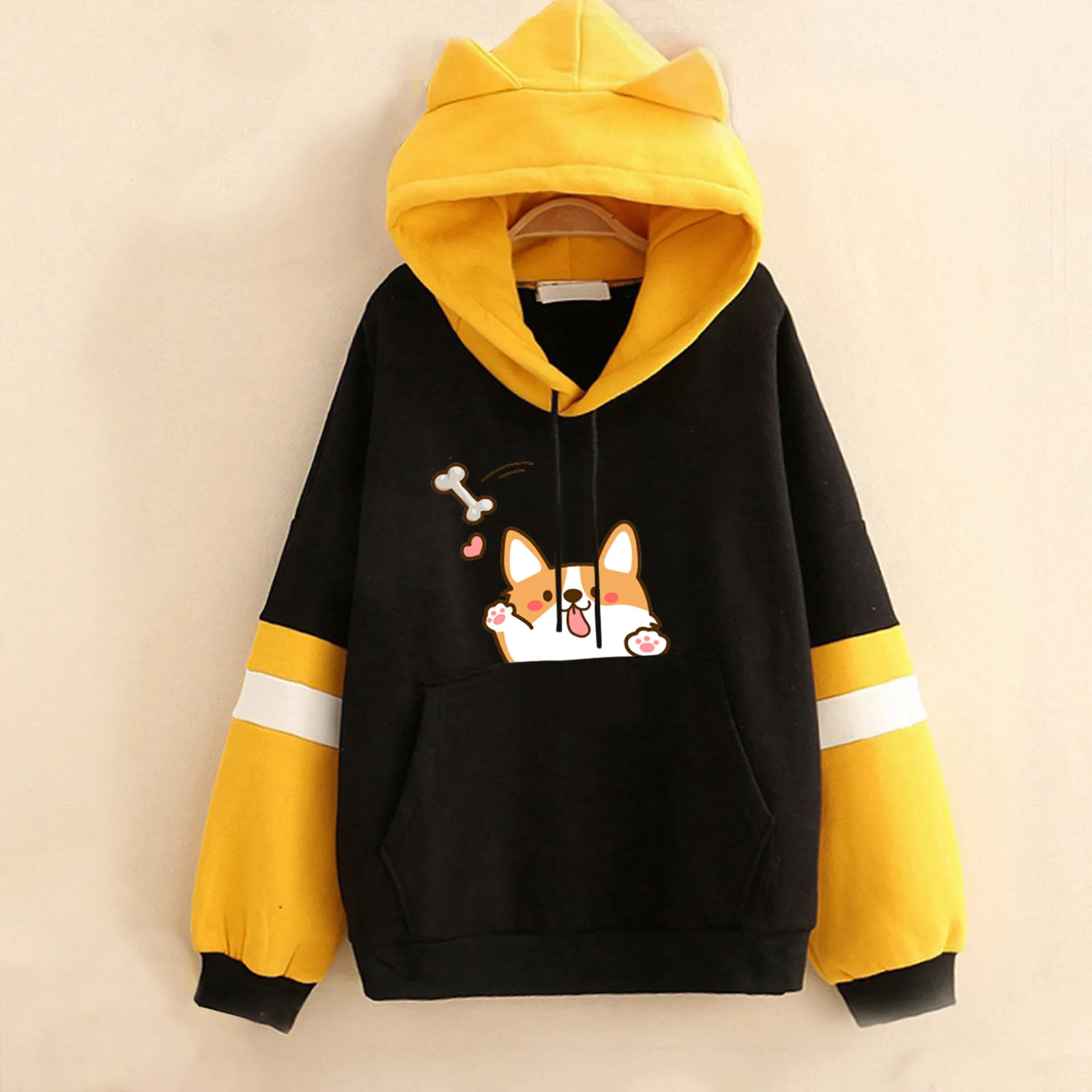 Kawaii Hoodies Shiba Inu Sweatshirt Women Japanese Akita Cute Dog Ear Cap Embroidery Hoodies Tops Harajuku Pullovers Clothes