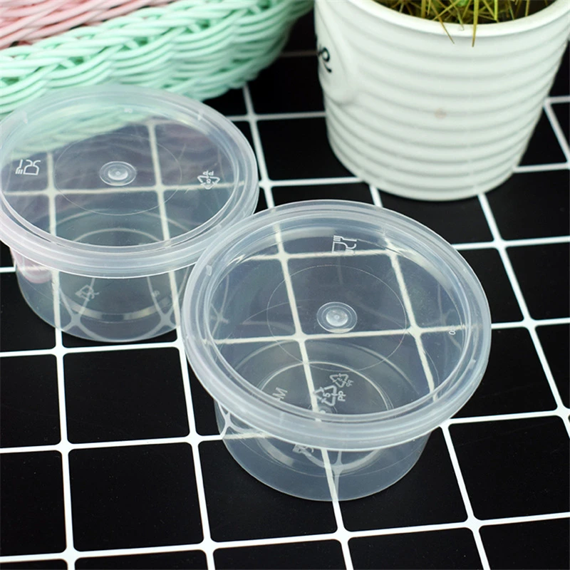5/10 sztuk 100ml jednorazowe plastikowe pojemniki na sos na wynos pojemniki do przechowywania żywności z pokrywkami paleta farb pigmentowych DIY wielokrotnego użytku