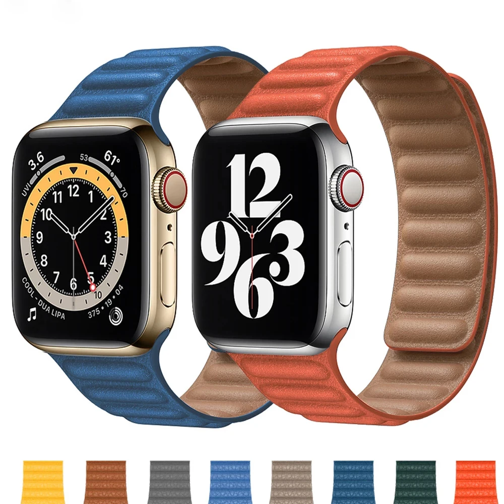 

Leather Link Strap For Apple Watch Band 44mm 40mm 38mm 42mm Watchabnd Magnetic Loop Bracelet iWatch Seire 4 3 5 6 SE 7 45mm 41mm