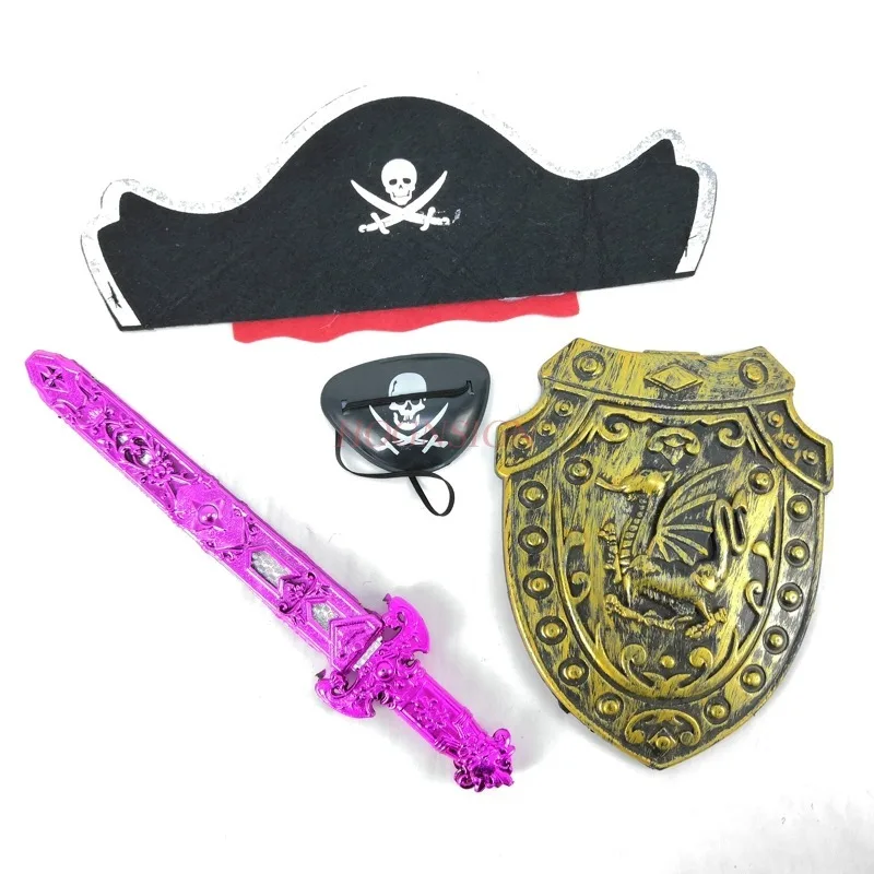 4pcs Toy Pirate Halloween Bar Show Casual Pirate Pirate Costume Dress Up Prop Pirate Hat Pirate Sword Knives From Children 2021