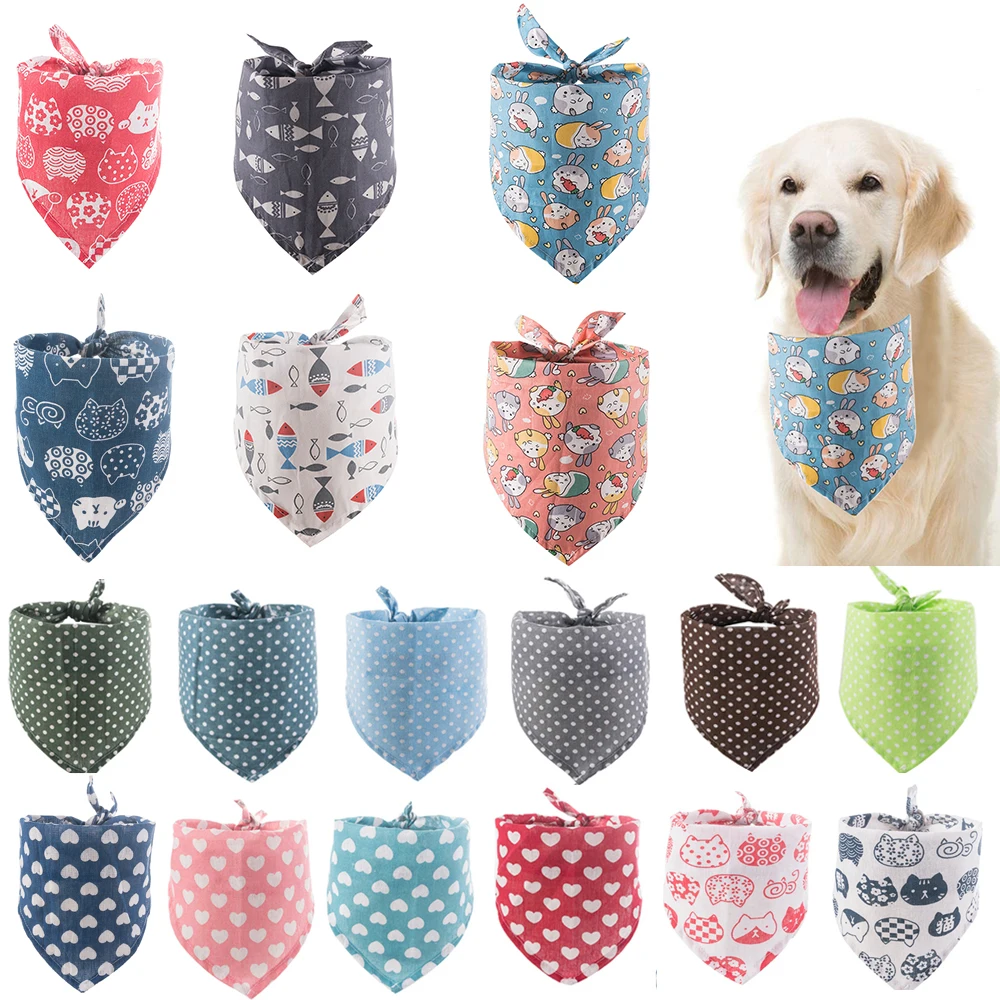 Cute Printed Dog Bandanas Puppy Cat Dog Bandana Bibs Large Dog Scarf Cotton Cartoon Cat Dog Accessories Summer Pet Supplies