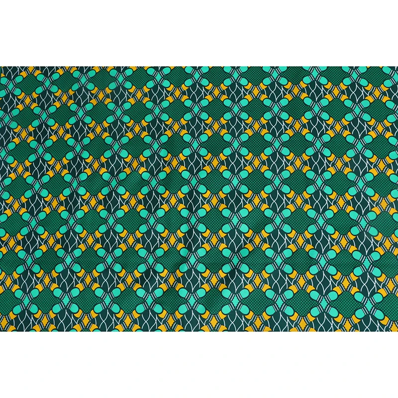 100% Polyester African Fabric Pagne Green And Yellow Print Wax 2019 Real New Fashion Wax