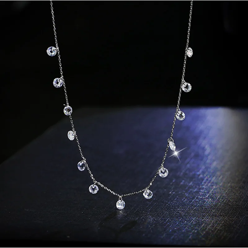 Simple 925 Sterling Silver Shiny Multi-Zircon Pendant Necklace Set Choker Circularity Pendant Gift For Fashion Woman NK047