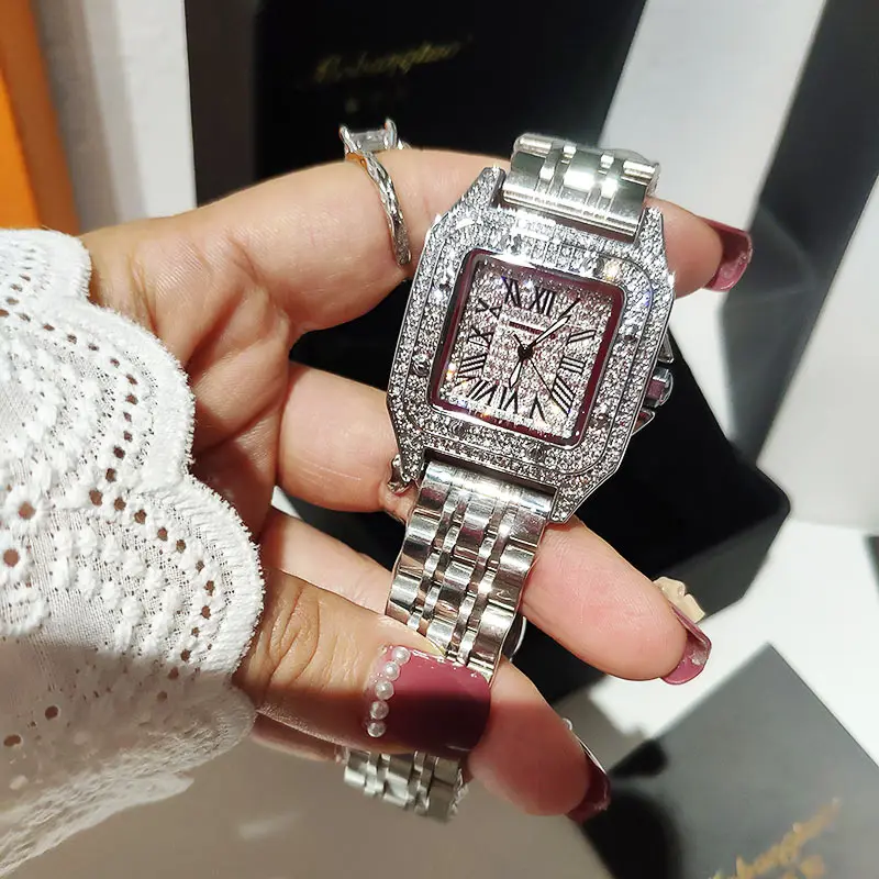 Silver Fashion High Quality Square Women Watches Quartz Ladies Watch With Rhinestone Top Brand Luxury Designer Watch