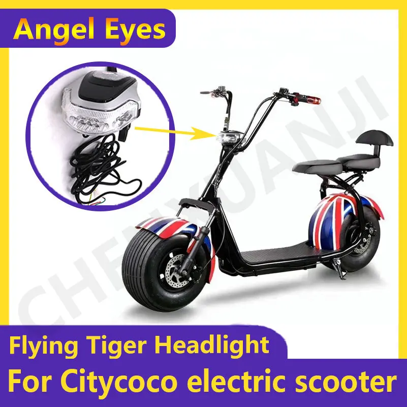 Citycoco Headlight 48V Angel Eyes LCD Light Speed Battery Horn Spotlight High Beam For  Harley modified Accessories Part