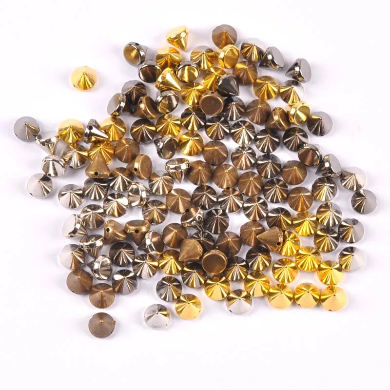 50Pcs Gold/Silver Sew on Spike Rivet Studs Nail Punk Rock For Bags Dress Clothes DIY Bead Crafts Riveting Garment Wedding 7x8mm