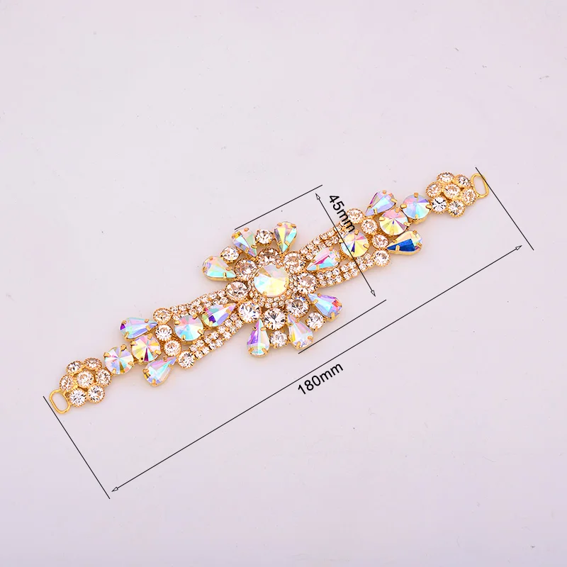 JUNAO 45x180mm Sewing AB Crystal Flatback Glass Rhinestones Chain Flower Strass Applique Bikini Belt Jewelry For Dresses