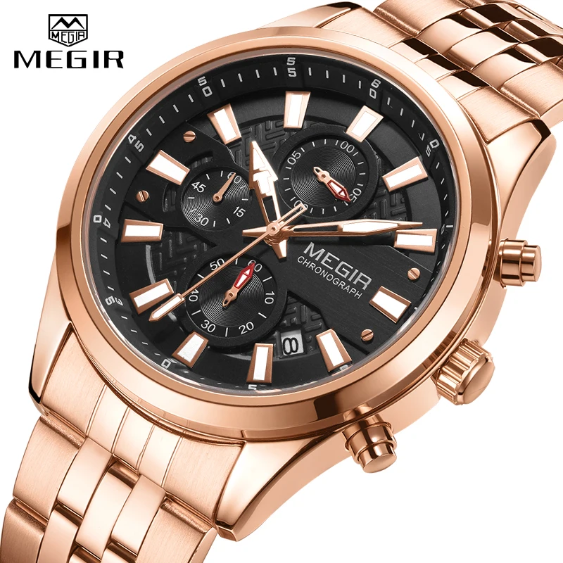 

MEGIR New Fashion Mens Watches Chronograph Waterproof Stainless Steel Date Sports Quartz Watch Men Top Brand Luxury Wristwatch