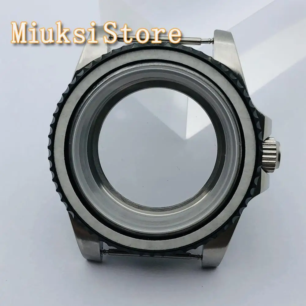 40mm silver case black bezel sapphire glass watch case fit NH35 NH36 ETA 2836 Miyota 8205 8215 821A Mingzhu DG2813 3804 movement