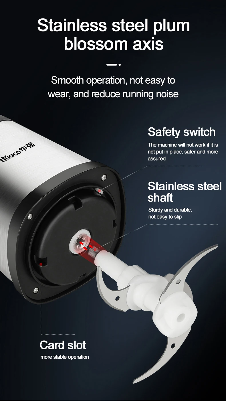 Tritacarne elettrico Huaco tritacarne per alimenti a quattro foglie in acciaio inossidabile per cucina trituratore per carne a 2 velocità 220V