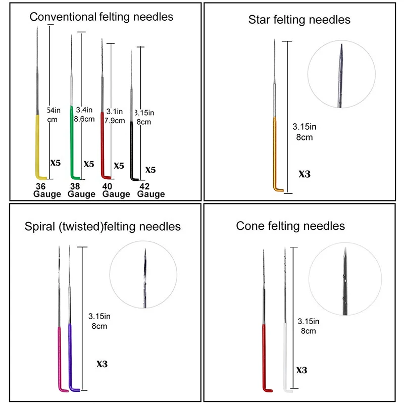 KAOBUY 35PCS 4 Types Needle Felting Kit Felting Needles Wool Felt Pocked Needles Set Colourful Felting Needle Tools