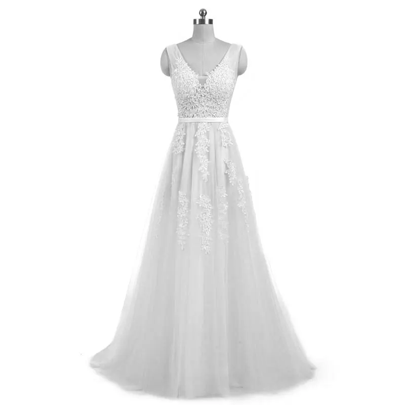 Vestido De Novia Para Boda Civil White Wedding Dress Vestido De Festa Appliques Zipper A-line Dress Sweep Train Dress 0248