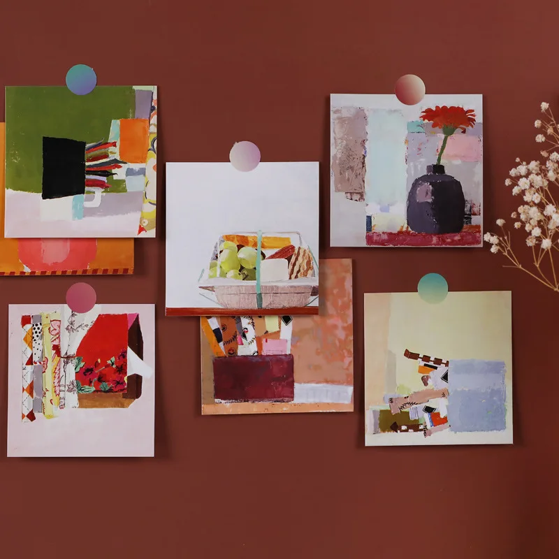 Ins pintura a óleo moderna simples, cartão decorativo, 9 folhas, foto colorida, adereço para quarto, faça você mesmo, adesivo de parede, cartão quadrado, marcadores de livros