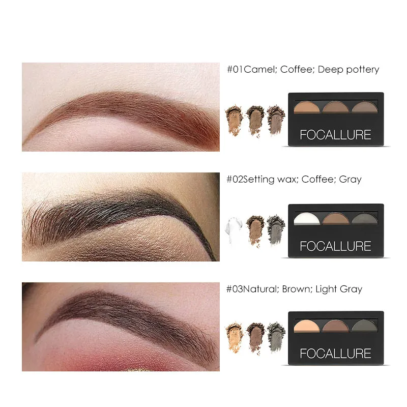3 Color Waterproof Eye Shadow Eyebrow Powder Make Up Palette Women Beauty Cosmetic Eye Brow Makeup Kit Set by Focallure