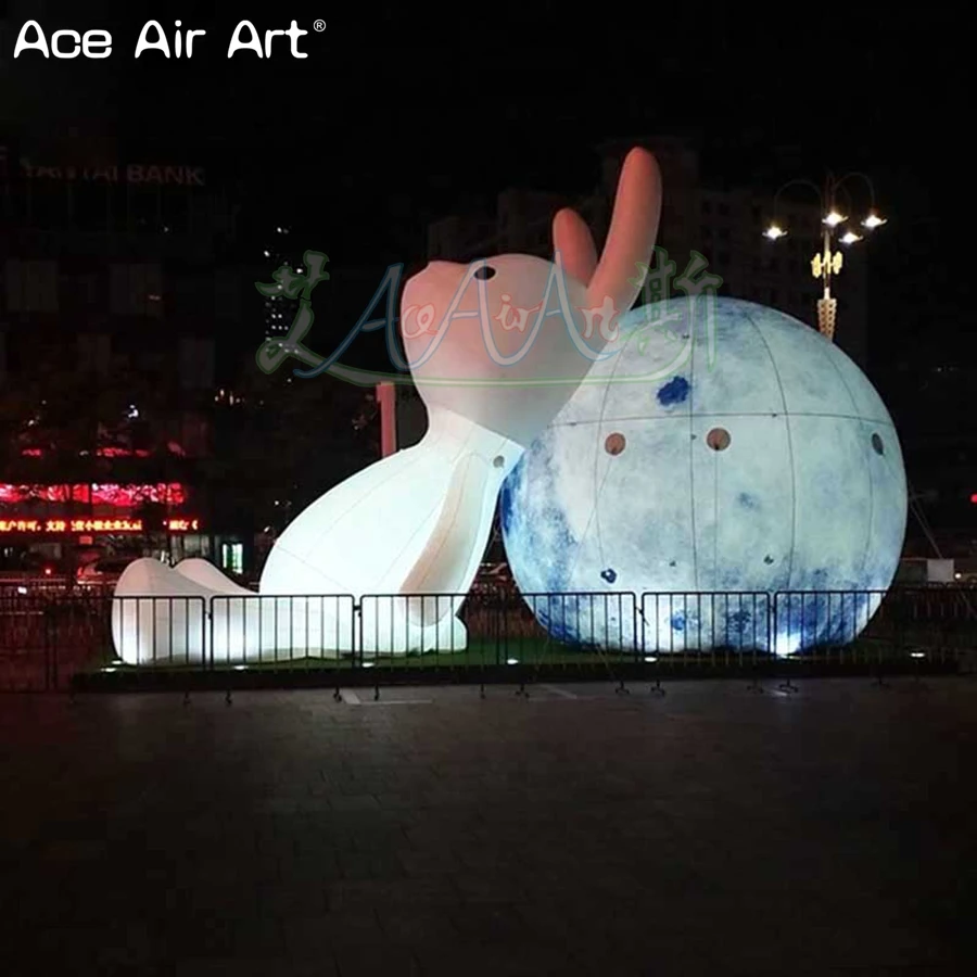 Easter Decoration Inflatable Bunny, Lying On the Moon , Festival Air Blown for Outside Party Event Decor, New Style, 2022