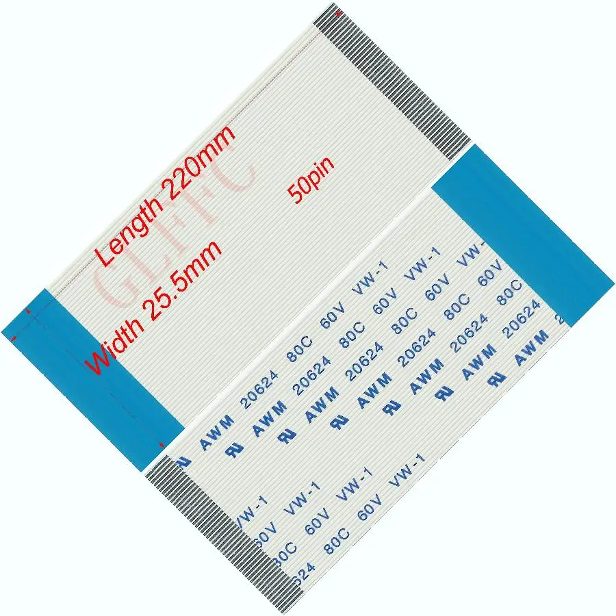 50pin 0.5pitch 200mm-665mm B-type Flexible Flat Cable FFC awm 20624 ROHS for TTL LCD DVD Computer