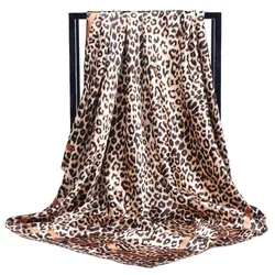 Lenço estampa de leopardo de seda cetim feminino quadrado pequeno bolsa envoltório boêmio retrô cachecol de senhoras lenço islâmico muçulmano