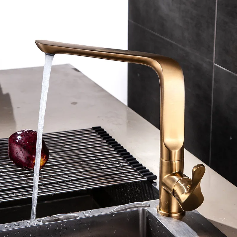 Kitchen Faucets Soild Brass Sink Mixer  Hot & Cold Taps Single Handle Unique Design Deck Mounted Brushed Gold/Black/Chrome Crane