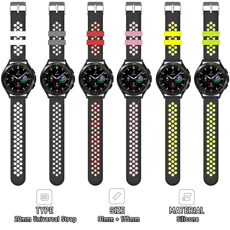 For Samsung Galaxy Watch 4 Classic 42mm / 46mm Silicone Strap Replacement 20mm Dual Color With Hollow Out Bracelet Accessories