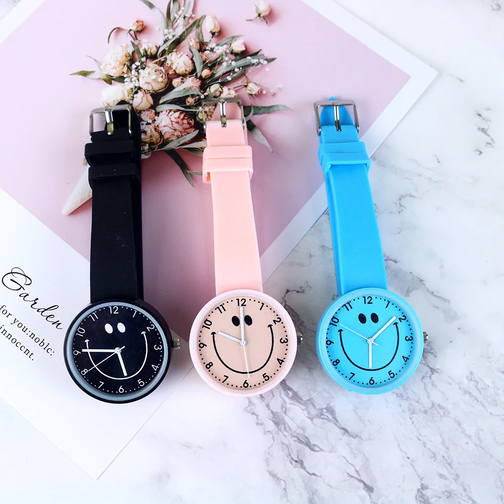 Fashion Dipotong Tersenyum Gadis Jam Tangan Anak-anak Rubber Strap Kuarsa Permen Warna Anak-anak Menonton Jam Tangan Clock Reloj Relogio Feminino