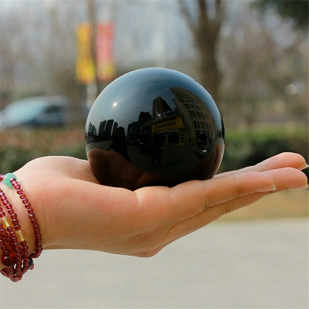 80MM Natural Black Obsidian Crystal Sphere Ball Reiki Healing Stone for Fengshui Divination Home Decoration Gift