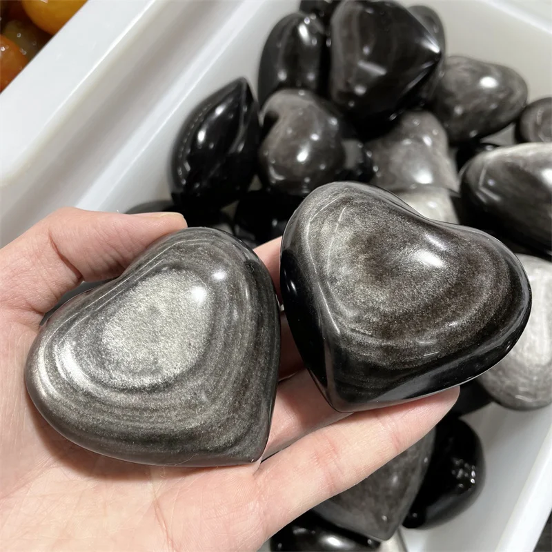 

1000g Natural Quartz Crystal Silver Obsidian Heart Shaped Healing Chakra Quartz Healing Crystal Home Decoration Gift