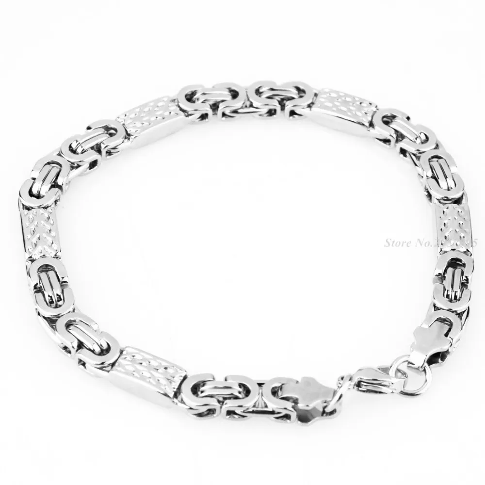 6mm Mens Chain Boy Necklace Silver Color Flat Byzantine Greek Pattern Link Stainless Steel Necklace Wholesale Gift Jewelry