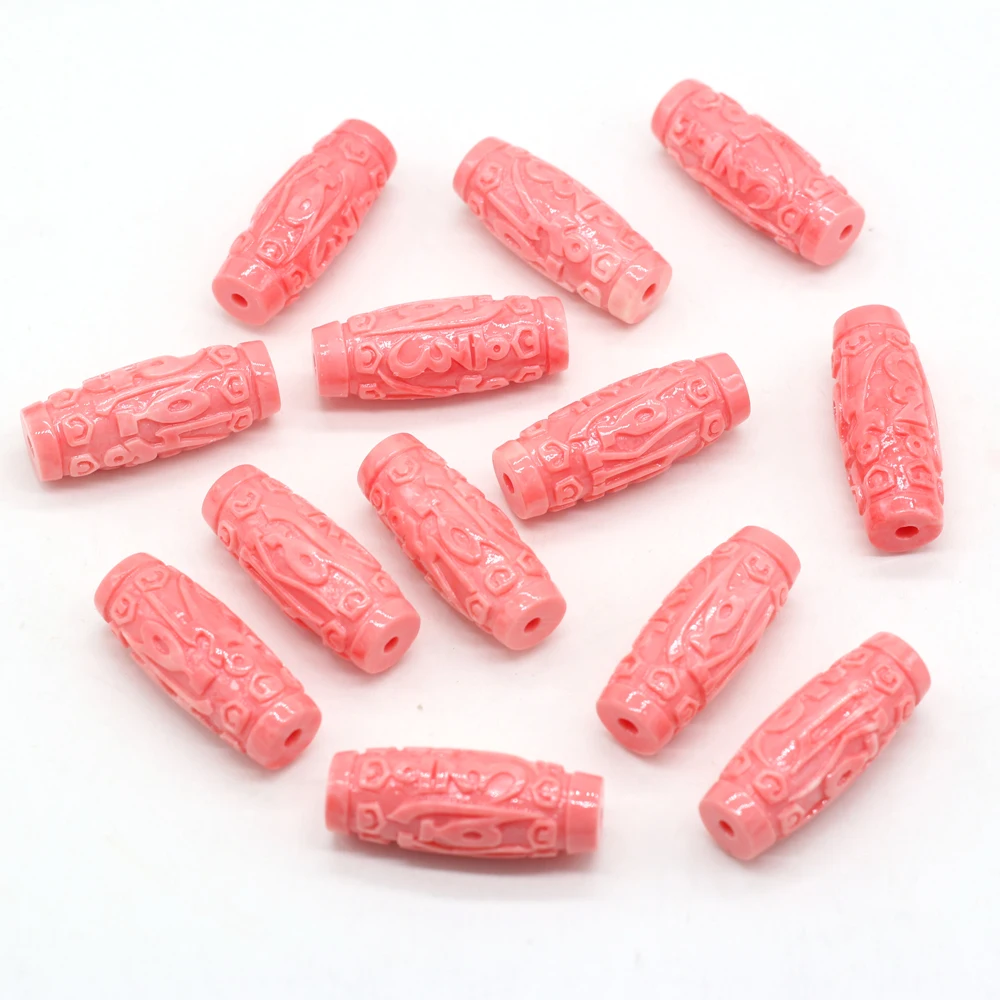 Natural Coral beads long cylindrical Carving Through hole Loose Spacer Beads for Jewelry Making DIY Bracelet Necklace Accessorie